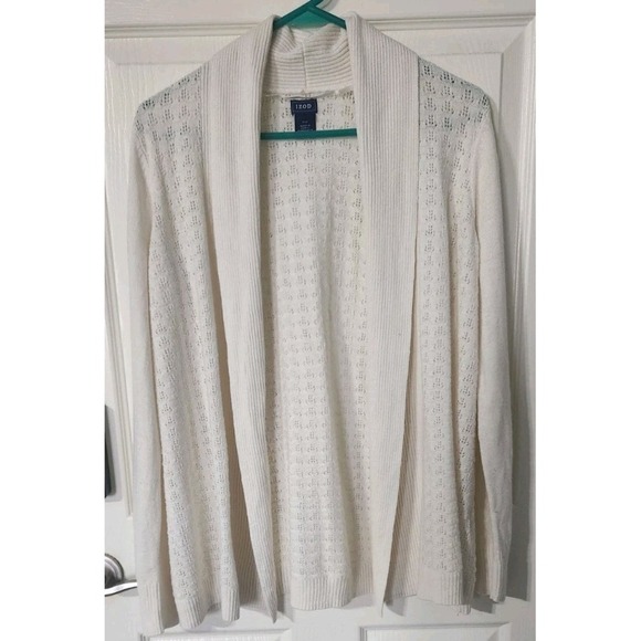 Izod Sweaters - Izod Womens White Swiss Dot Eyelet Cardigan Sweater, Small